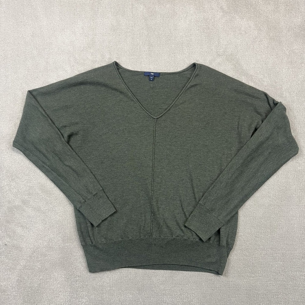 Gap V-Neck Sweater Womens Medium Olive Green Wool Blend Dolman Sleeve Pullover